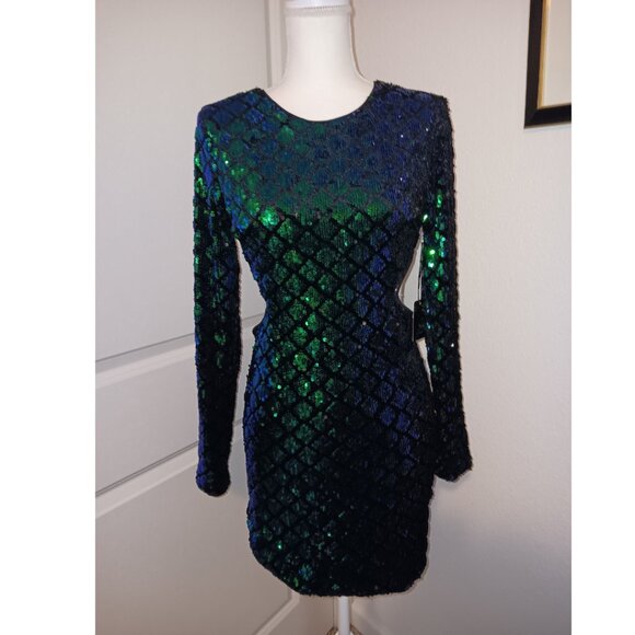 NWT FOREVER 21 Mermaid Sequin Open Back Mini Dress - After Dark Collection - M - Picture 7 of 12